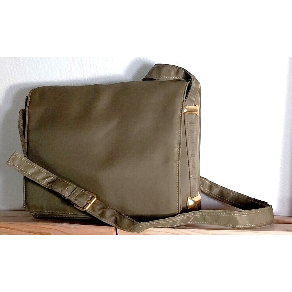 Bloomingdales Satchel Messenger Bag Dark Olive Purse Nylon Adjustable 10.5" NWOT